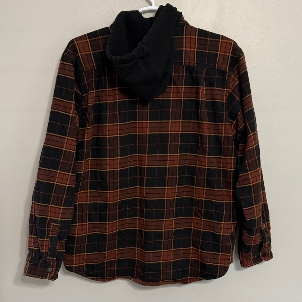 Carhartt Mens Large Brown Plaid Fleece Lined Hooded Flannel Shirt Jacket Shacket - Picture 3 of 7